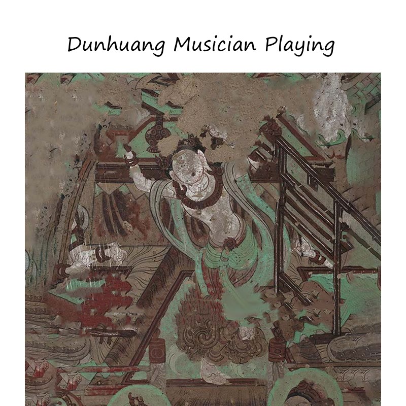 Mythstone Dunhuang Musician Playing Frescoes 100% Mulberry Silk Scarf Premium Grade 6A Dunhuang Silk Shawl