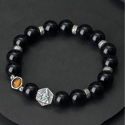 Pulsera de purificación con ojo de tigre y obsidiana negra de plata de ley 925 Mythstone