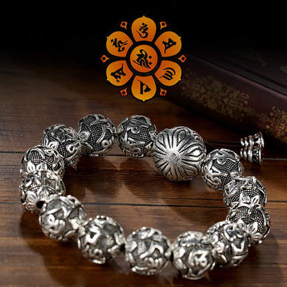 Mythstone Tibetan Om Mani Padme Hum Carved Alloy Beads Amulet Bracelet