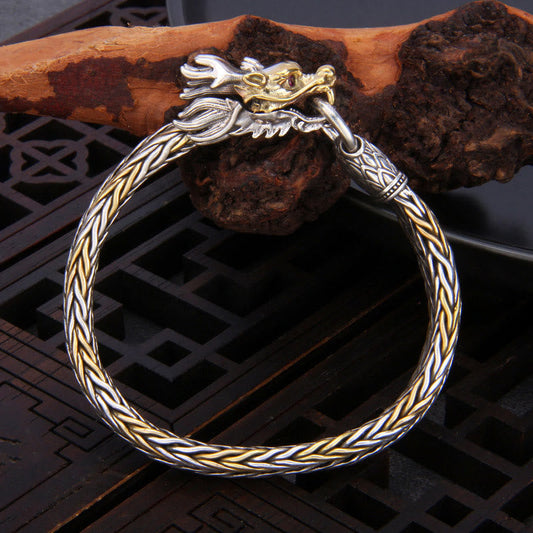 Mythstone 925 Sterling Silver Year Of The Dragon Auspicious Dragon Protection Metal Braided Design Bracelet