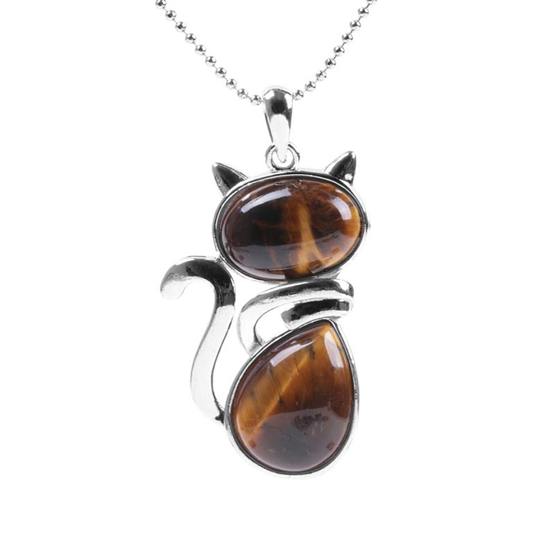 Mythstone Cat Pattern Natural Crystal Protection Necklace Pendant