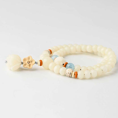 Mythstone Tibetan White Jade Bodhi Lotus Blessing Bracelet