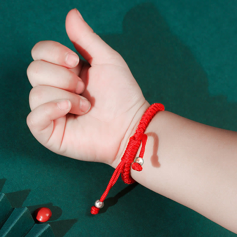 Pulsera trenzada hecha a mano para niños con dije de candado chino en plata de ley 925 de Mythstone con hilo rojo multicolor