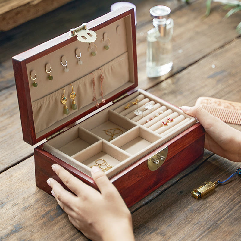 Mythstone Antique Handmade Red Sandalwood Rosewood Jewelry Storage Box Lockable Solid Wood Gift Organizer Box