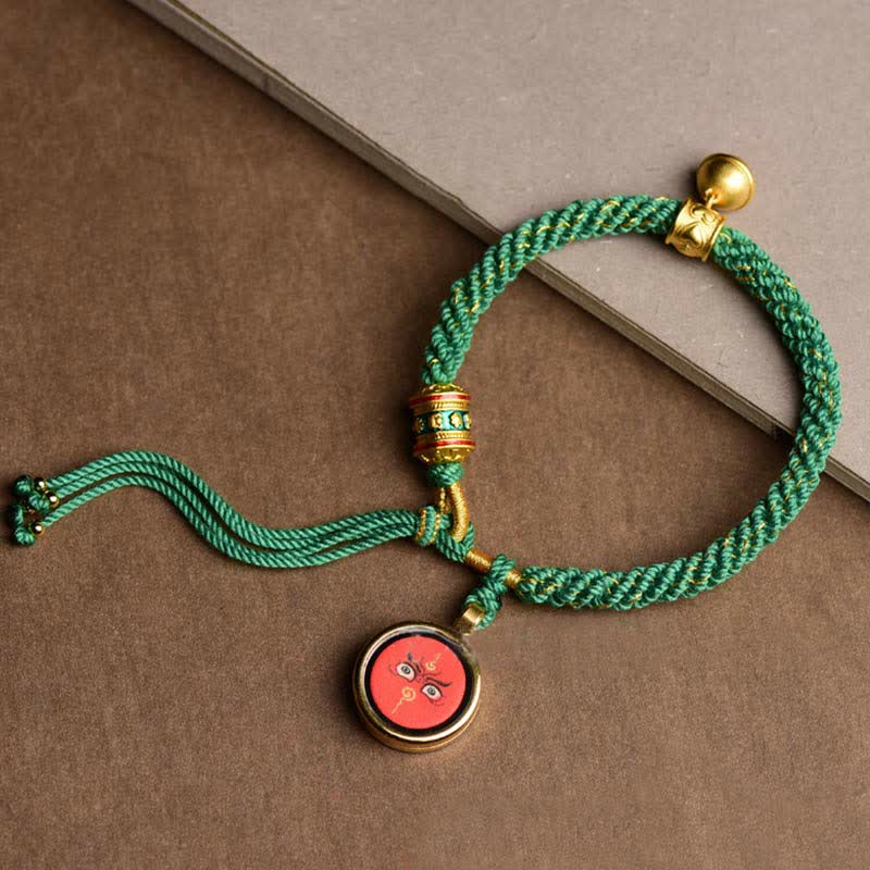 Mythstone Tibetan Five God Of Wealth Thangka Luck Prayer Wheel Bell Braid String Bracelet