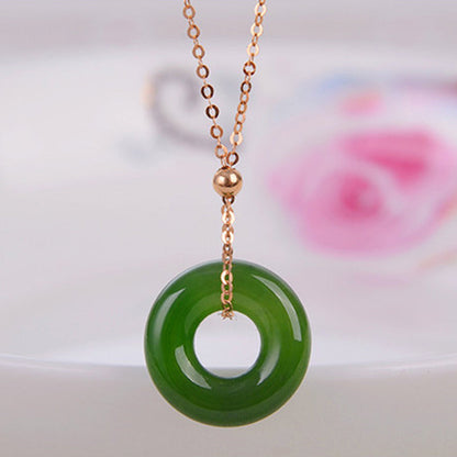 Mythstone Round Cyan Jade Healing 14K Gold Necklace Pendant