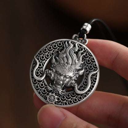 Mythstone 999 Sterling Silver Year Of The Dragon Handcrafted Dragon Head Relief Carved Protection Necklace Pendant