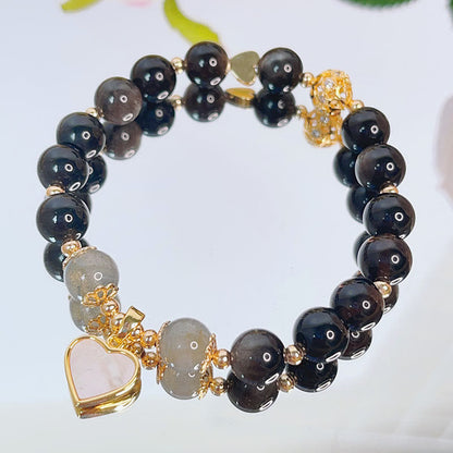 Pulsera de protección con forma de corazón, estrella y flor de obsidiana con brillo de plata natural Mythstone