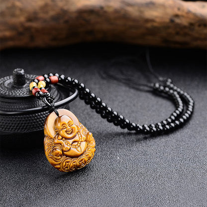 Mythstone Tiger's Eye Laughing Buddha Blessing Necklace