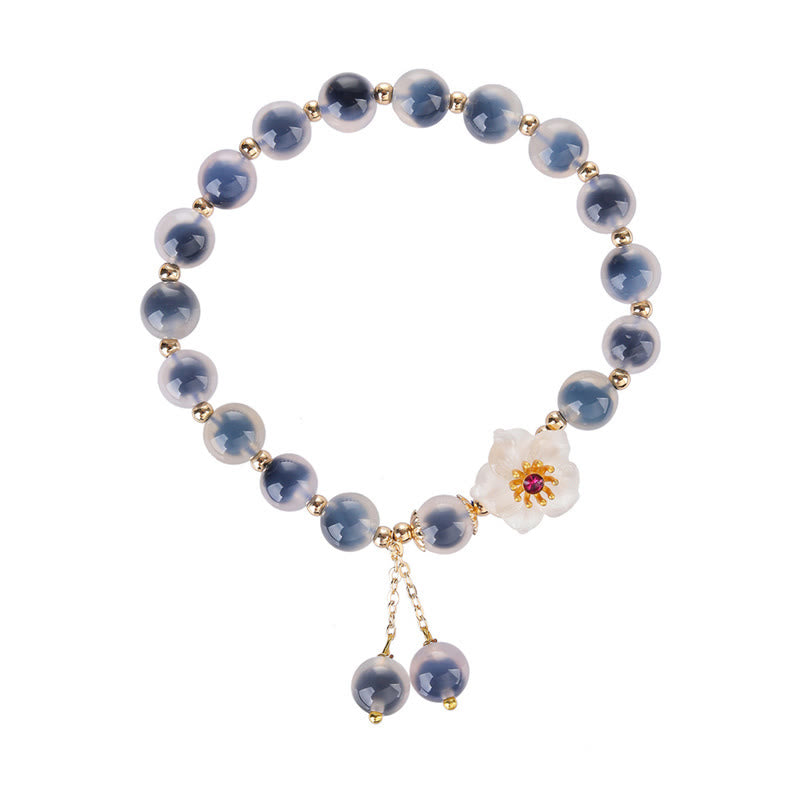 Mythstone Natural Blue Candy Agate Cherry Blossom Healing Strength Bracelet