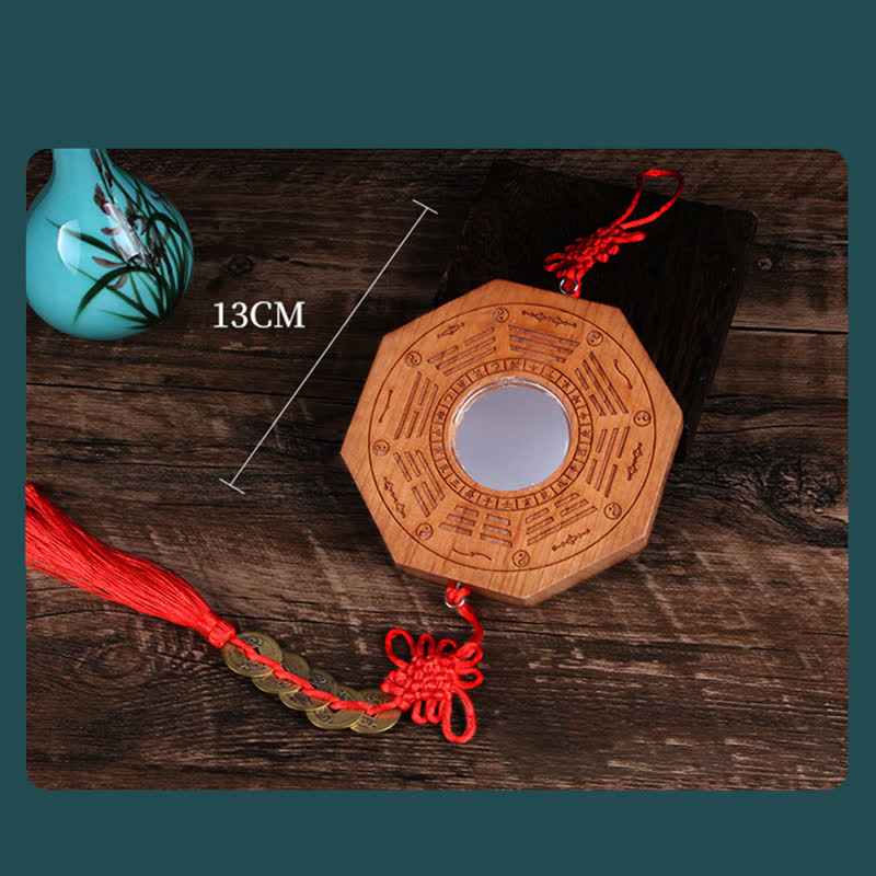 Mythstone Feng Shui Bagua Map Peach Wood Five-Emperor Coins Chinese Knotting Balance Energy Map Mirror