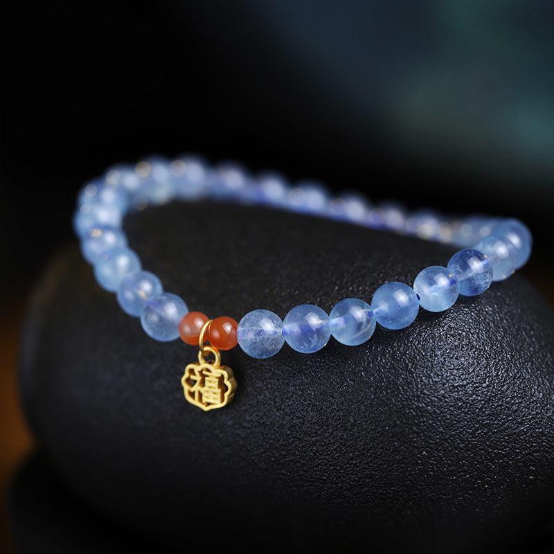 Mythstone Natural Aquamarine Red Agate Healing Charm Bracelet