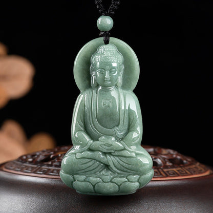 Mythstone Amitabha Buddha Jade Amulet Compassion String Necklace