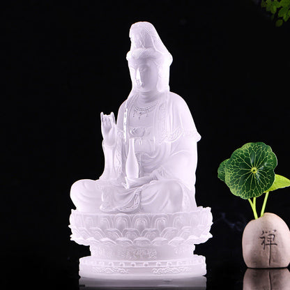 Figura de Avalokitesvara Kwan Yin de Mythstone hecha a mano, pieza de arte de cristal de Liuli, estatua de riqueza, ofrenda para el hogar, decoración