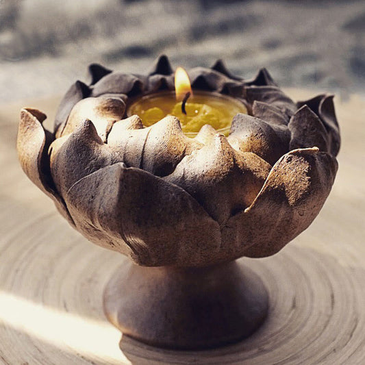 Mythstone Lotus Flower Ceramic Candle Holder Incense Burner Home Offering Decoration