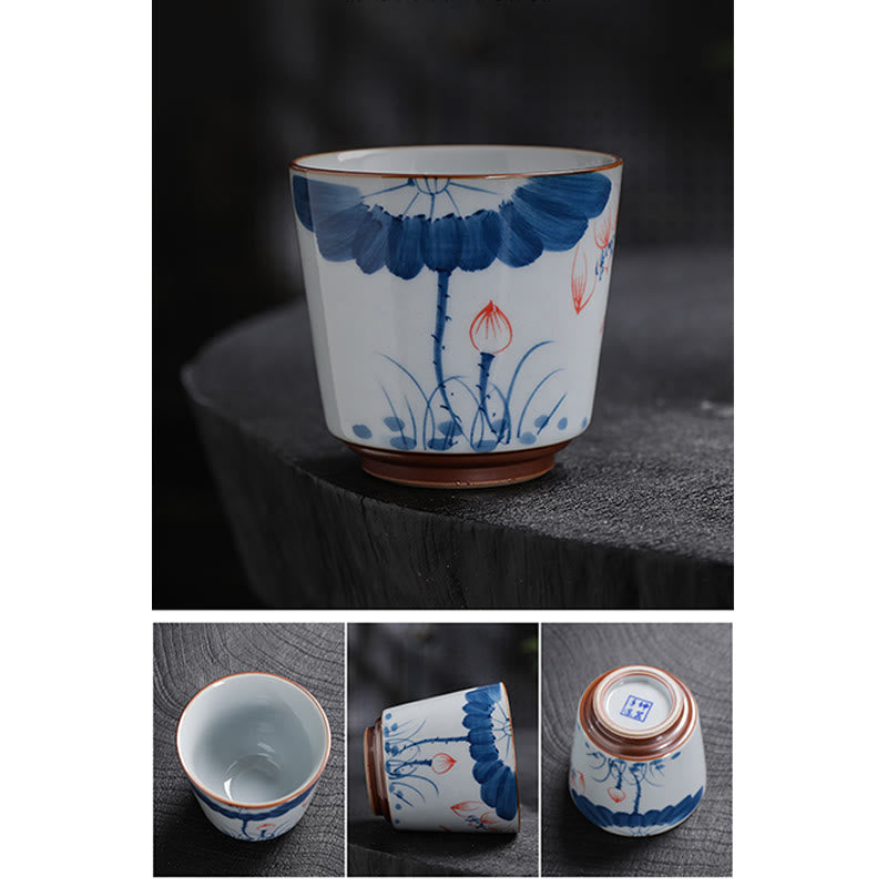 Mythstone Lotus Flower Leaf Bamboo Ceramic Teacup Kung Fu Tea Cups