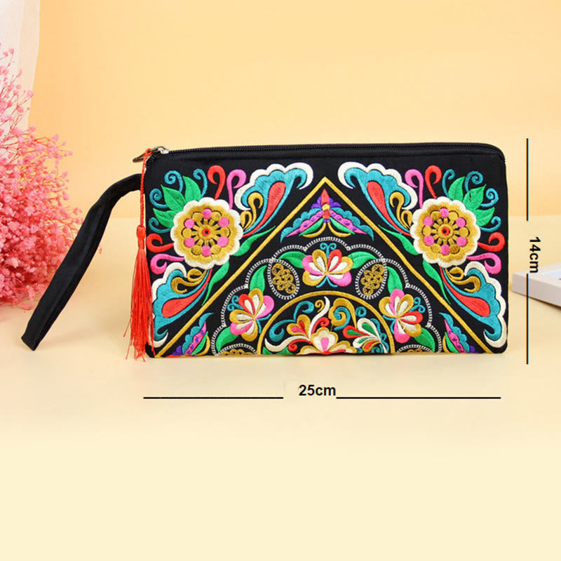 Mythstone Dragon Butterfly Cosmos Flower Embroidery Wallet Shopping Purse