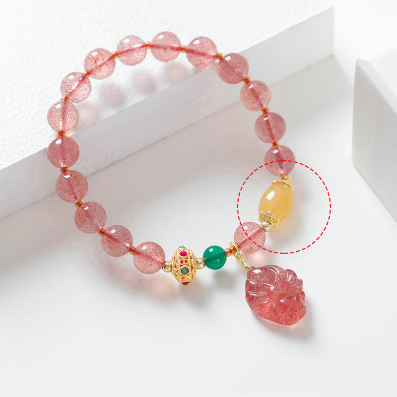 Mythstone Natural Strawberry Quartz Nine-Tailed Fox Healing Bracelet