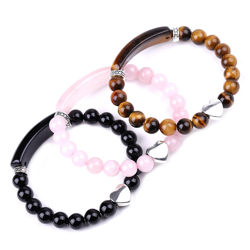 Natural Crystal Beads Unisex Heart Bracelet