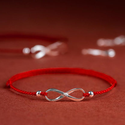 Mythstone 925 Sterling Silver Endless Knot Protection Luck Red String Bracelet Anklet