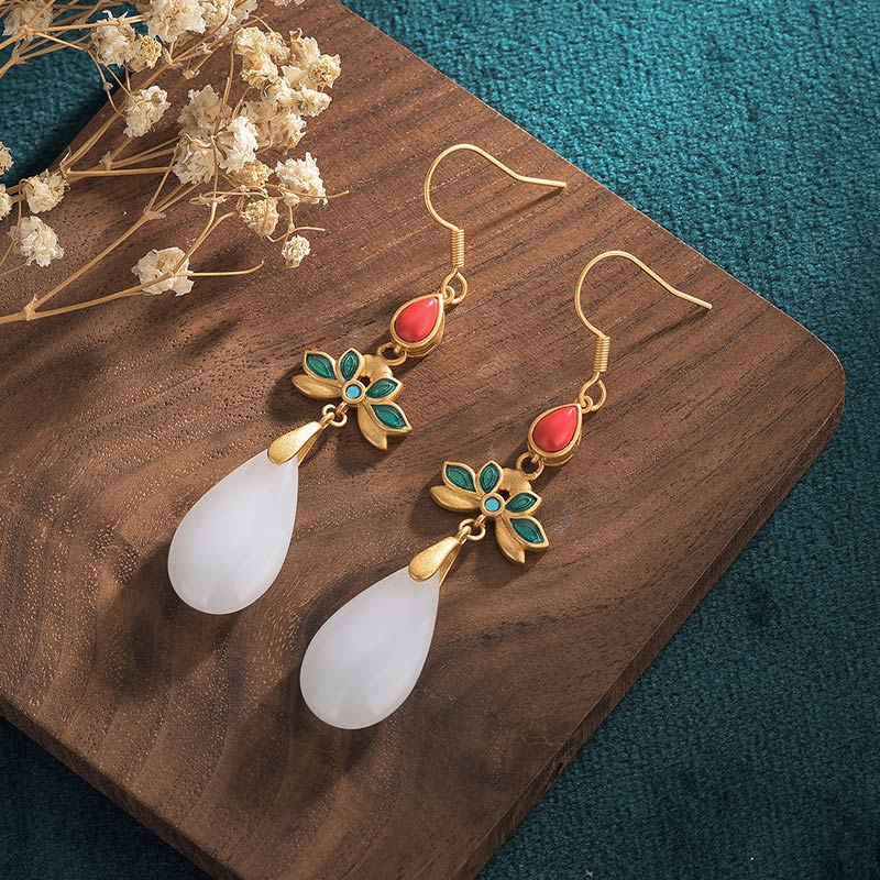 Mythstone FengShui White Jade Luck Drop Earrings