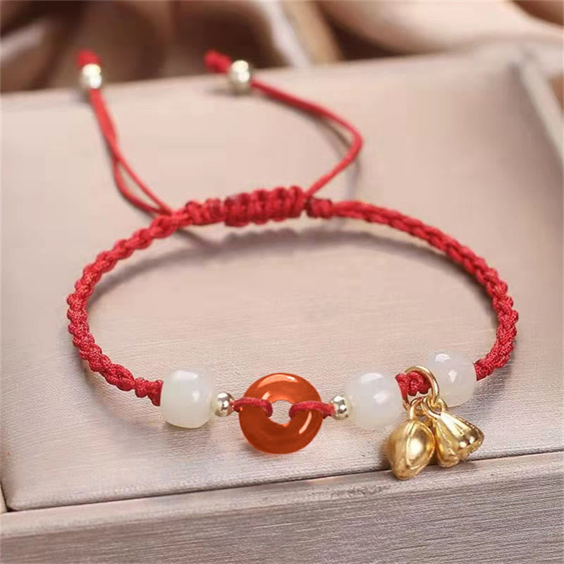 Mythstone Red Agate Peace Buckle Jade Lotus Healing Braided Bracelet