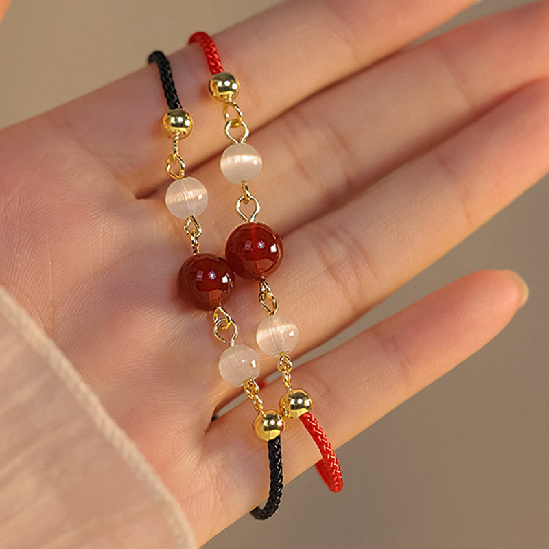 Mythstone Red Agate Cat Eye Braided String Confidence Bracelet