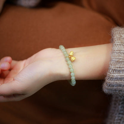 Mythstone 925 Sterling Silver Plated Gold Natural Hetian Jade Bead Gourd Lotus Bamboo Fu Character Luck Bracelet