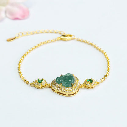 Mythstone Laughing Buddha Green Jade Zircon Luck Chain Bracelet