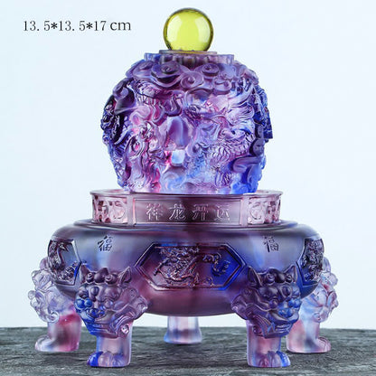 Mythstone Feng Shui Auspicious Dragon Handmade Liuli Crystal Rotatable Art Piece Luck Home Office Decoration