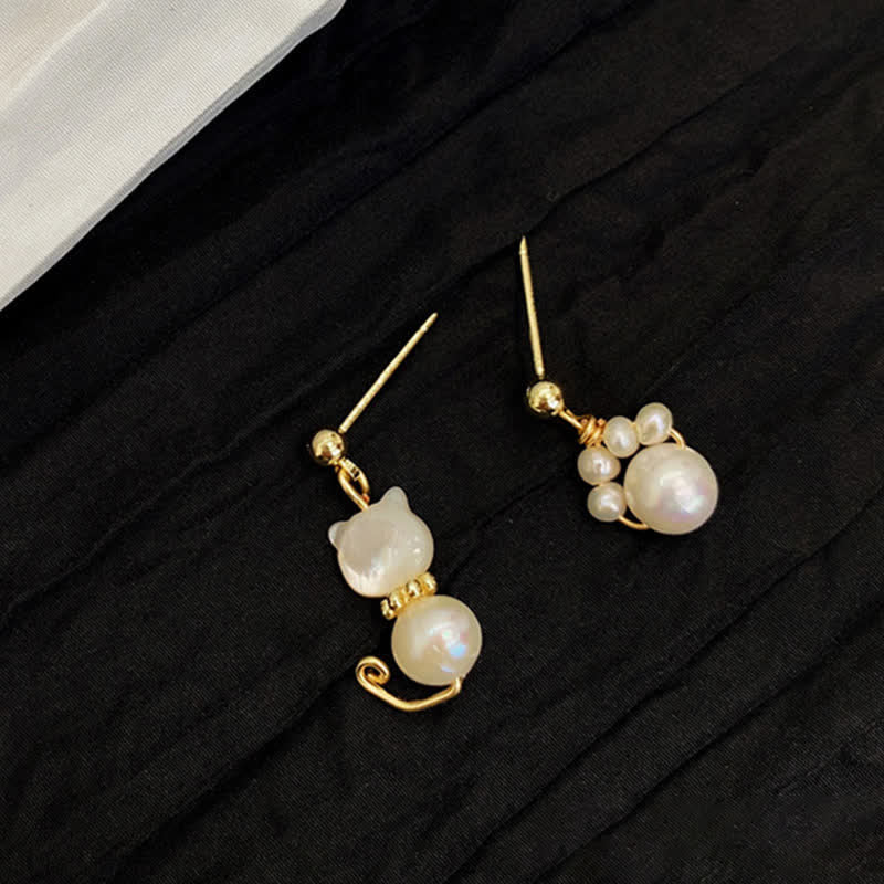 Mythstone Cute Cat Paw Pearl Wisdom Stud Drop Earrings