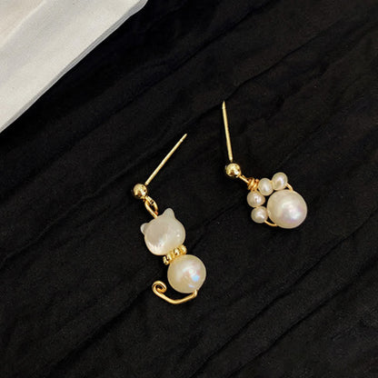 Mythstone Cute Cat Paw Pearl Wisdom Stud Drop Earrings