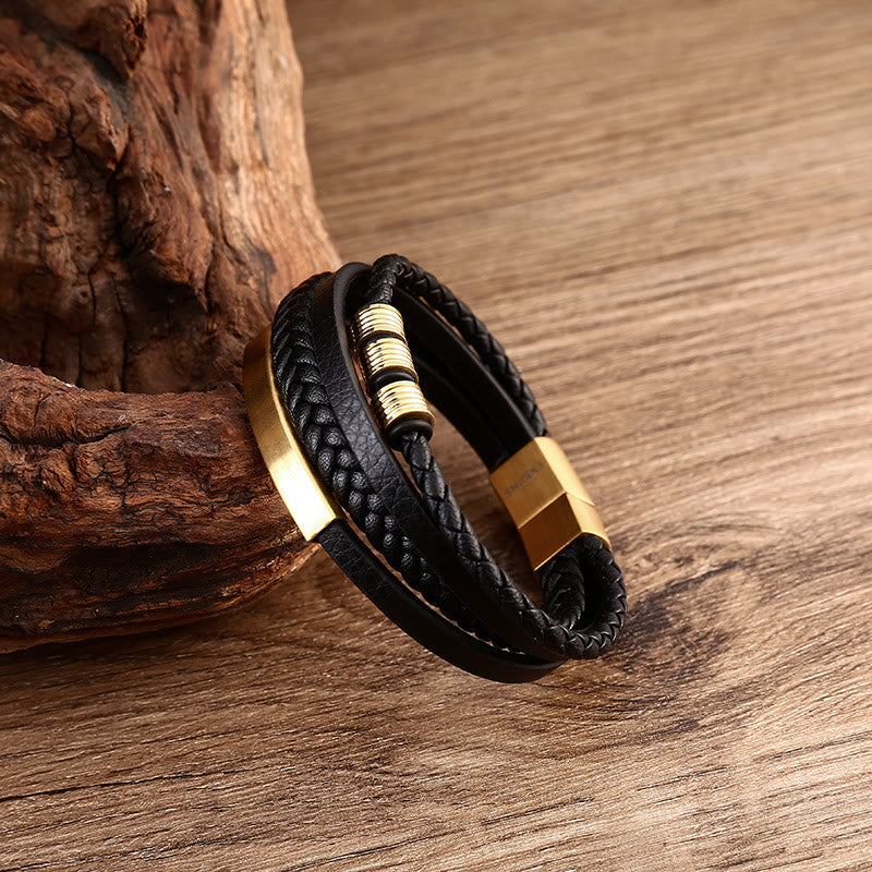 Mythstone Leather Multi-Layer Titanium Steel Balance Braided Magnetic Buckle Bracelet