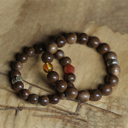 Mythstone Chinese Zodiac Natal Buddha Kalimantan Agarwood Red Agate Amber 925 Sterling Silver Bracelet