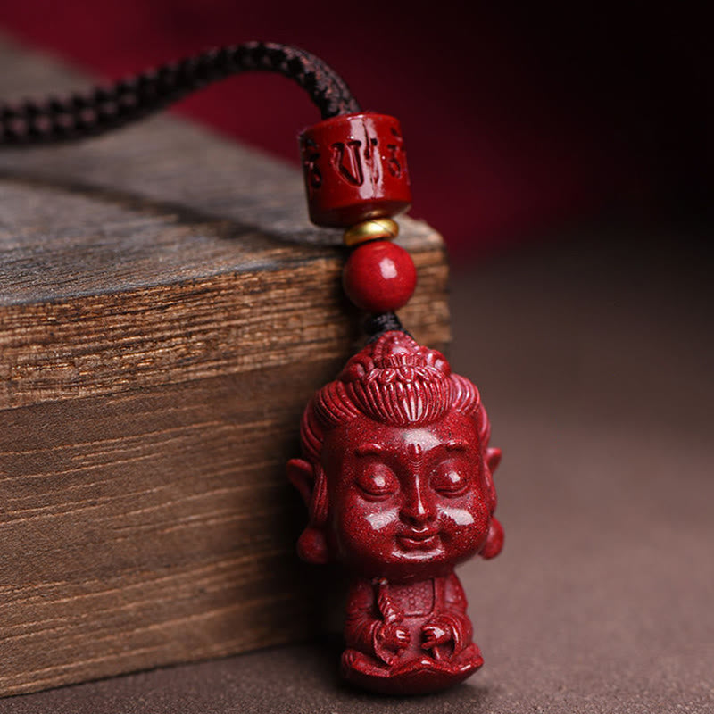 Mythstone Chinese Zodiac Natal Buddha Natural Cinnabar Amulet Keep Away Evil Spirits Necklace Pendant