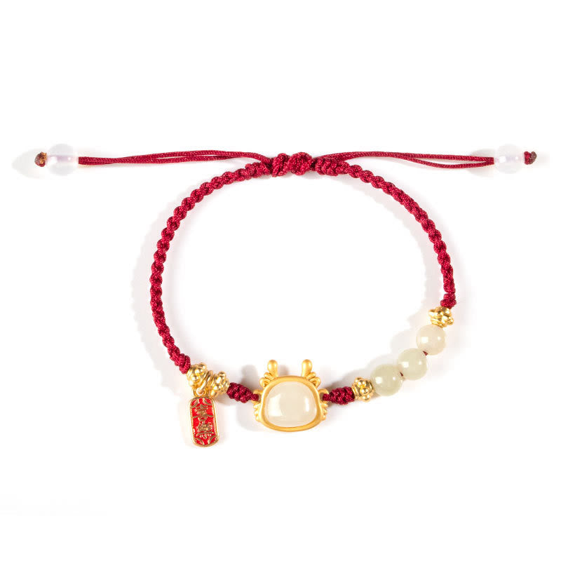 Mythstone Year of the Dragon Hetian White Jade Fu Character Peace And Joy Protection Bracelet