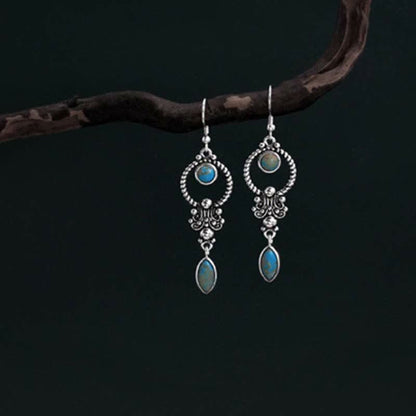 Mythstone 925 Sterling Silver Vintage Turquoise Waterdrop Pattern Balance Drop Dangle Earrings