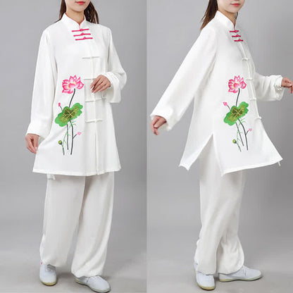 Mythstone Lotus Flower Leaf Pattern Tai Chi Meditation Prayer Spiritual Zen Practice Clothing Women's Set