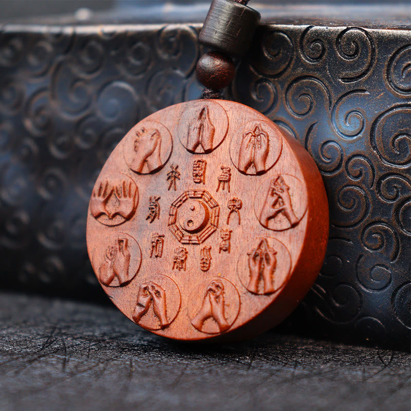 Mythstone Lightning Struck Jujube Wood Yin Yang Bagua Mountain Ghosts Spend Money Protection Necklace Pendant