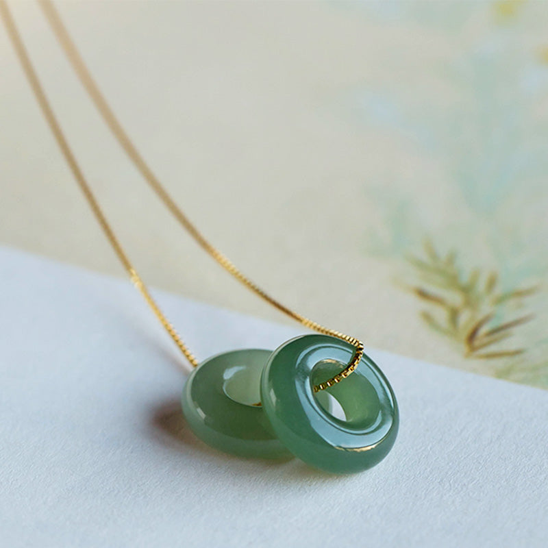 Mythstone Natural Round Jade Peace Buckle Luck Abundance Necklace Pendant