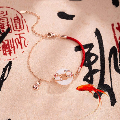 Mythstone White Jade Double Koi Fish Peace Buckle Attract Fortune Luck Charm Bracelet