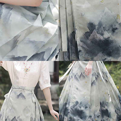 Falda con cara de caballo de Hanfu chino impresa con pintura de montañas de tinta Mythstone Mamianqun