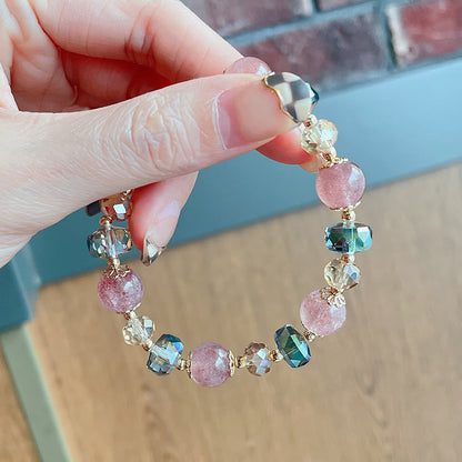 Mythstone Natural Strawberry Quartz Colorful Crystal Positive Bracelet