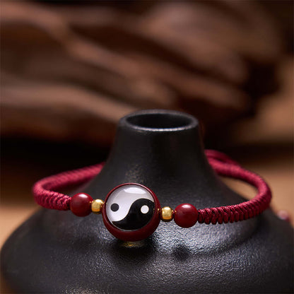 Mythstone Lucky Cinnabar Red String Yin Yang Symbol Bagua Blessing Bracelet