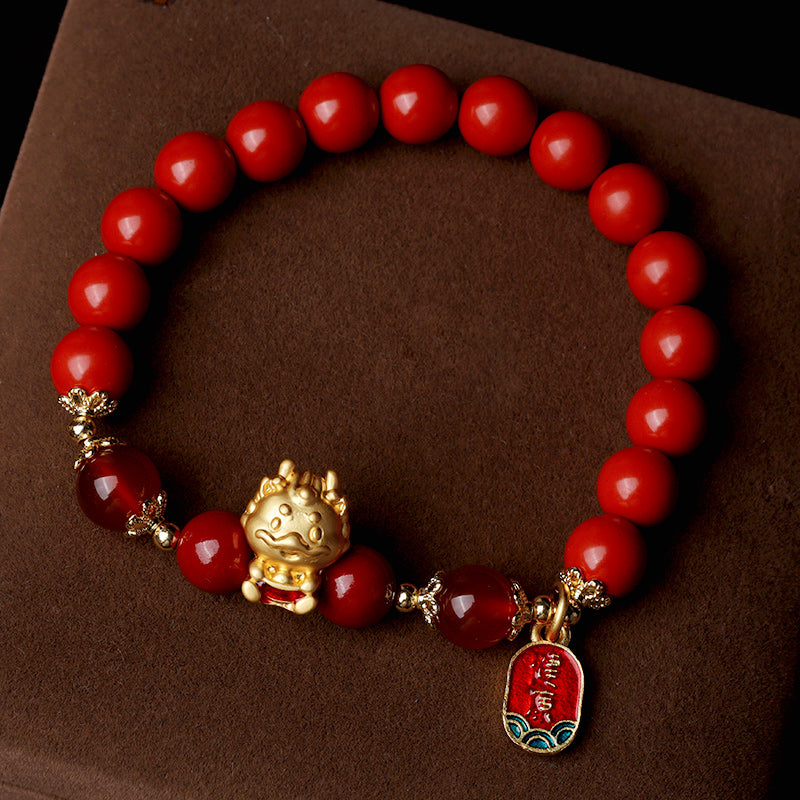 Mythstone Year of the Dragon Natural Cinnabar Ingot Protection Bracelet