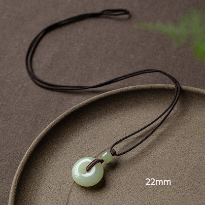 Mythstone Natural Round Jade Peace Buckle Luck Prosperity Necklace Pendant