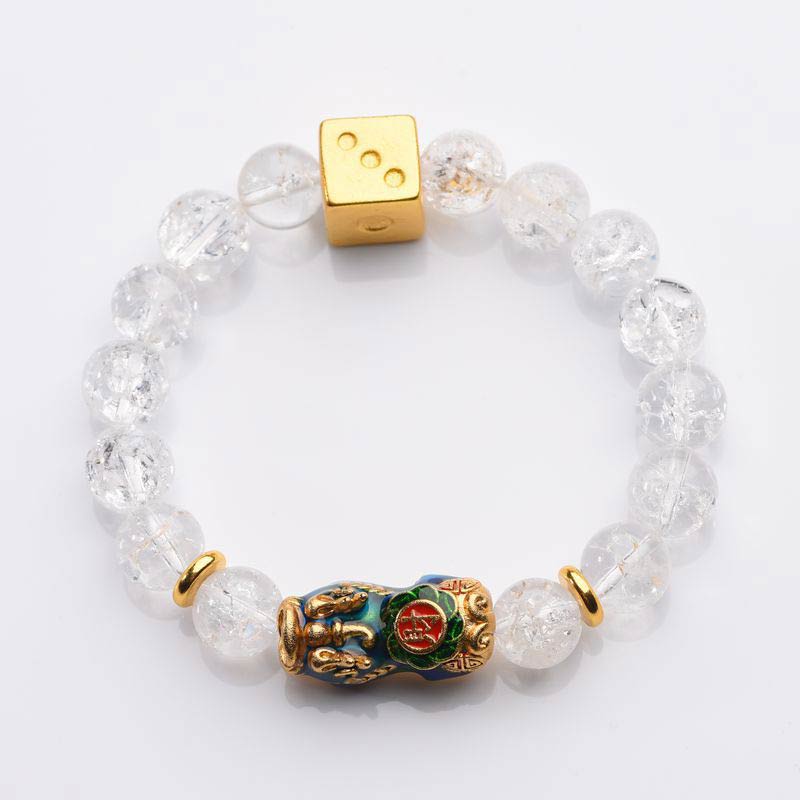 Pulsera de riqueza con dados de cristal blanco Pixiu que cambia de color Mythstone 