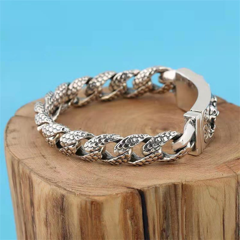 Mythstone Retro Dragon Scale Pattern Engraved Protection Bracelet