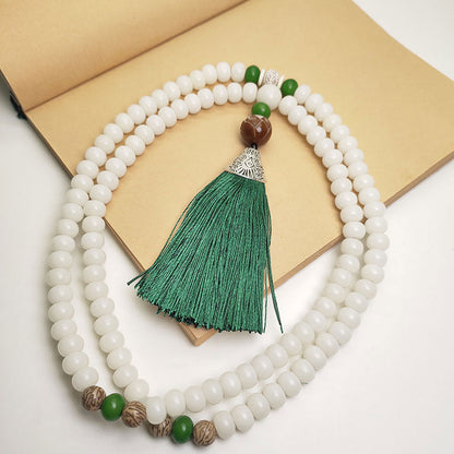 Pulsera protectora de 108 cuentas con mala de semillas de Bodhi blancas