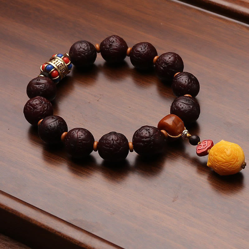 Mythstone Tibetan Bodhi Seed Agate Bead Luck Wealth Tassel Charm Wrist Mala